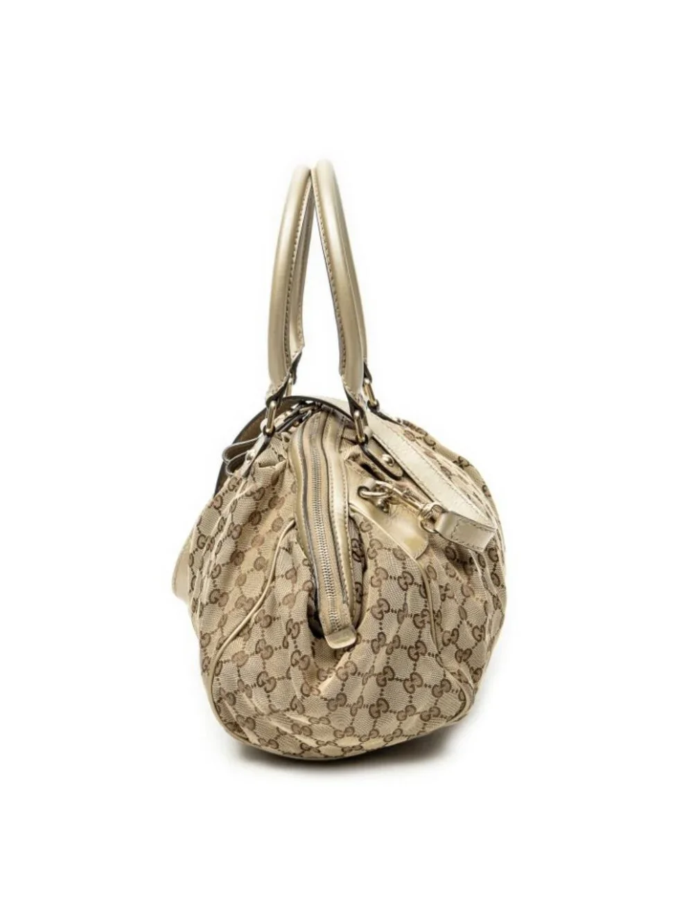Gucci Ski Boston Beige Gold GG Canvas Shoulder